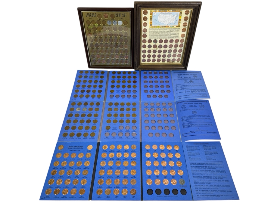Lincoln Penny Collection: Two Framed Sets And Three Lincoln Head Cent Collection Books [Photo 1]
