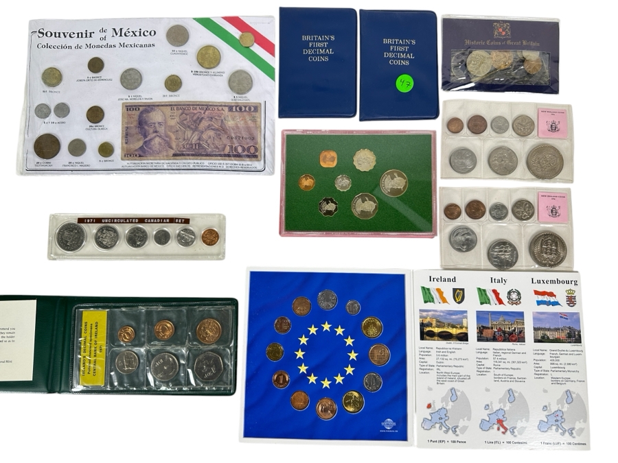 Ten Foreign Coin Sets: New Zealand, Ireland, England, Swaziland, Mexico, Canada, Euro Nations [Photo 1]
