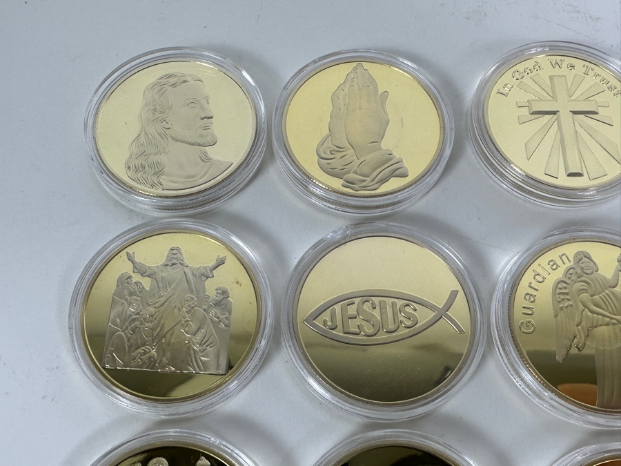 14 Piece Religious Medal Set Of 1 Troy Oz 100 Mils .999 Fine Gold Clad Medals [Photo 2]