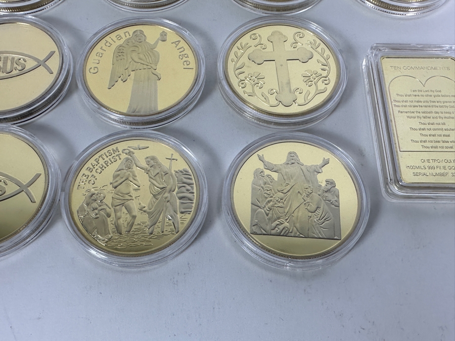 14 Piece Religious Medal Set Of 1 Troy Oz 100 Mils .999 Fine Gold Clad Medals [Photo 5]
