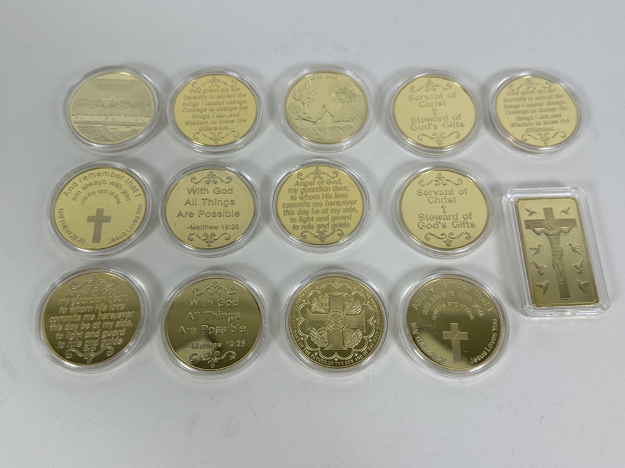 14 Piece Religious Medal Set Of 1 Troy Oz 100 Mils .999 Fine Gold Clad Medals [Photo 9]