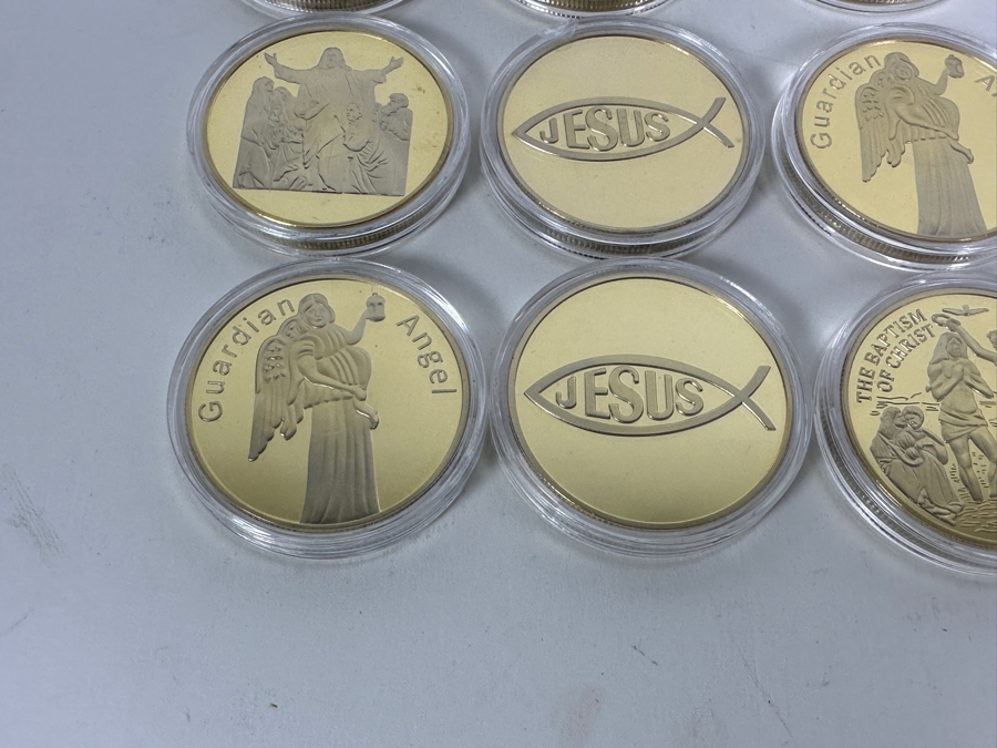 14 Piece Religious Medal Set Of 1 Troy Oz 100 Mils .999 Fine Gold Clad Medals [Photo 4]