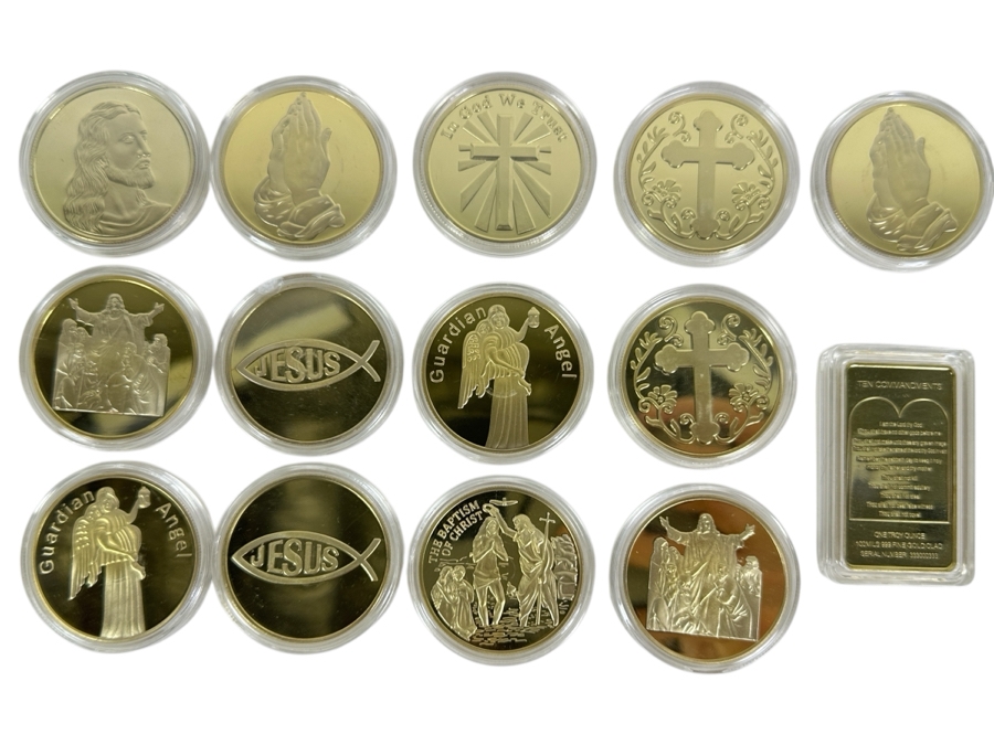 14 Piece Religious Medal Set Of 1 Troy Oz 100 Mils .999 Fine Gold Clad Medals [Photo 1]
