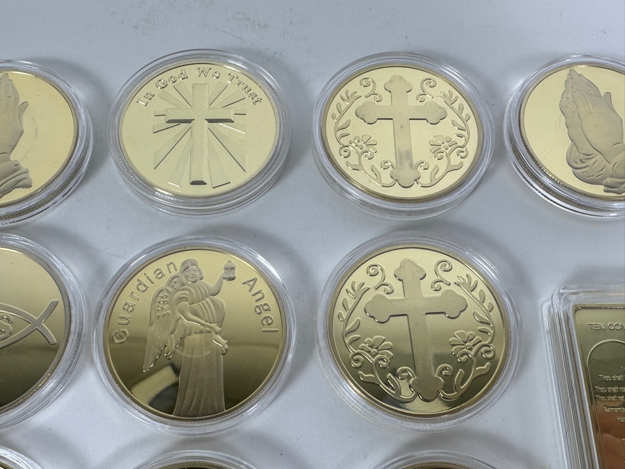 14 Piece Religious Medal Set Of 1 Troy Oz 100 Mils .999 Fine Gold Clad Medals [Photo 3]