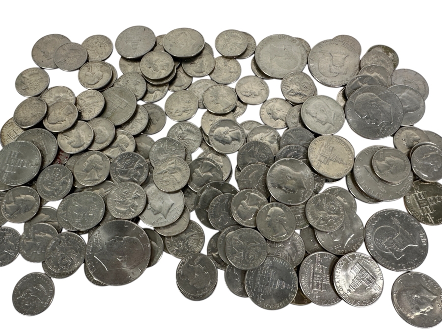 Jar Of Bicentennial Dollar, Halves & Quarters (6 Dollars, 26 Halves & 124 Quarters) [Photo 1]