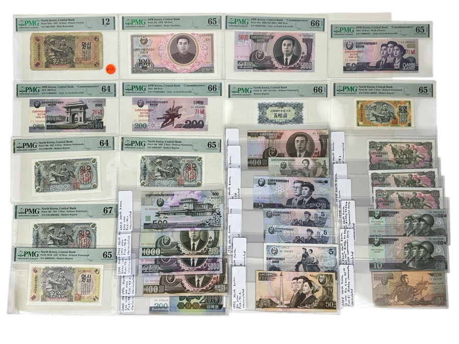 High Grade Collection Of 30 North Korean Notes Many Professionally Graded [Photo 1]