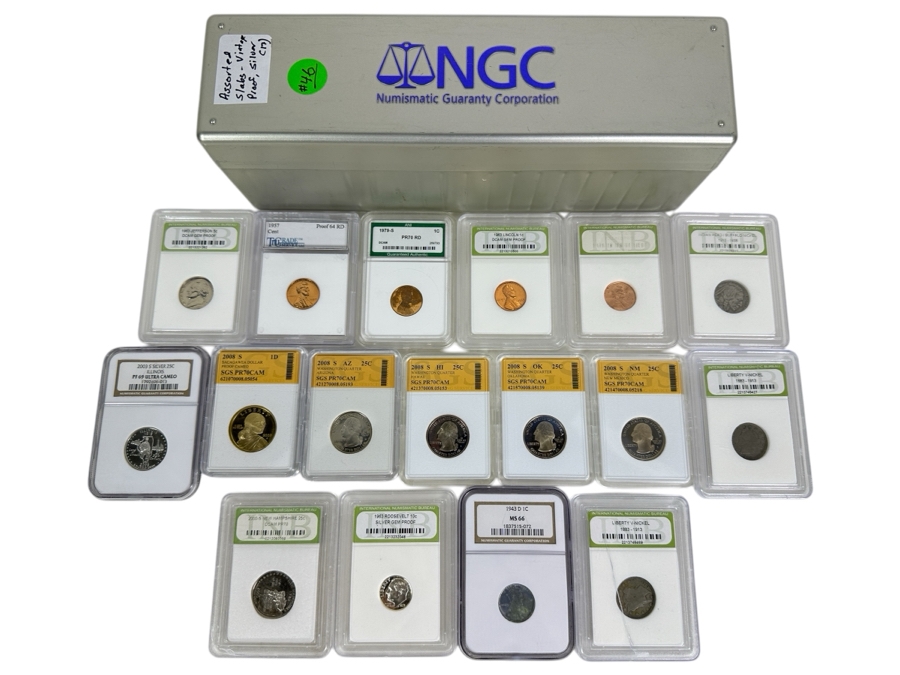 NGC Box With 17 Assorted Vintage, Proof & Silver Slabs [Photo 1]