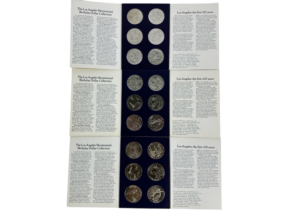 Three Sets Of 1981 Los Angeles Bicentennial Dollars 6 Uncirculated Dollar Coins Each In Like New Folders [Photo 1]