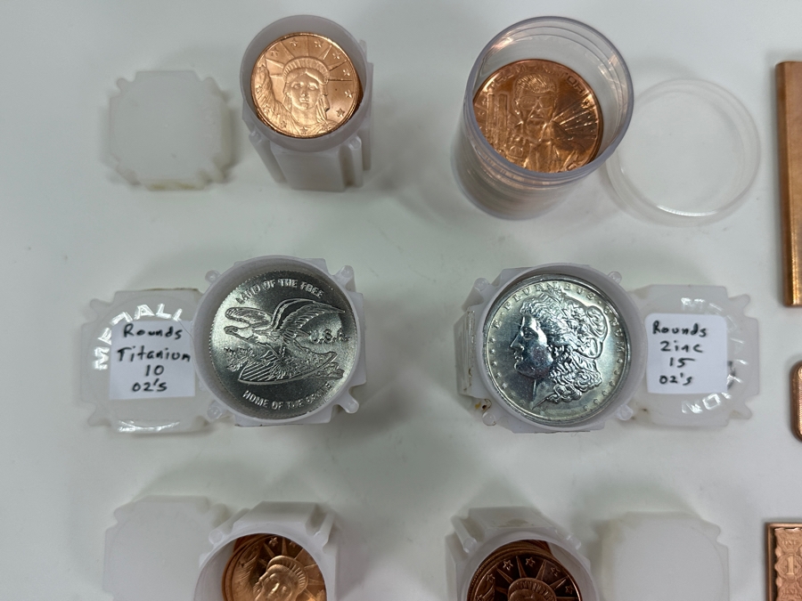Bullion Lot: 53oz Of Copper Rounds & Bars, 10oz Of Titanium 1oz Rounds, 15oz Of Zinc 1oz Rounds [Photo 6]