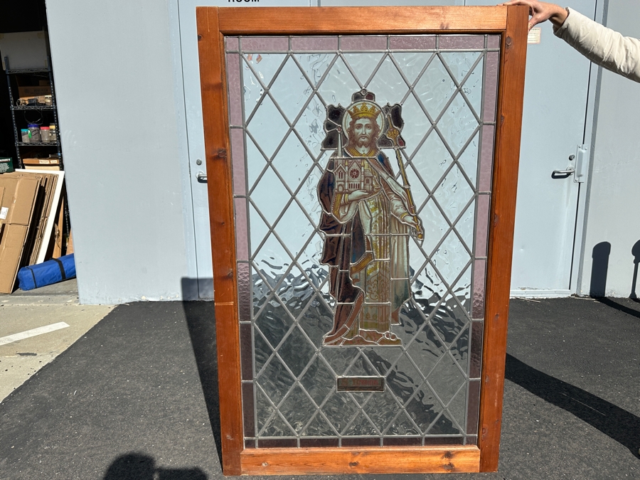 Antique Stained Glass Victorian Ecclesiastical Church Glass Panel 42W X 67.5H X 1.5D