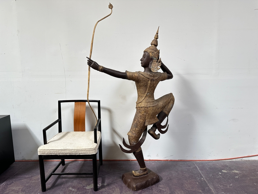 Large Gilt Bronze Sculpture Statue Of Prince Rama Archer From Thailand (Chair Shown For Size Comparison) 39W X 11D X 71H [Photo 15]