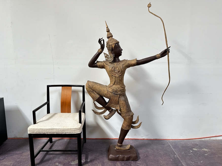 Large Gilt Bronze Sculpture Statue Of Prince Rama Archer From Thailand (Chair Shown For Size Comparison) 39W X 11D X 71H [Photo 2]