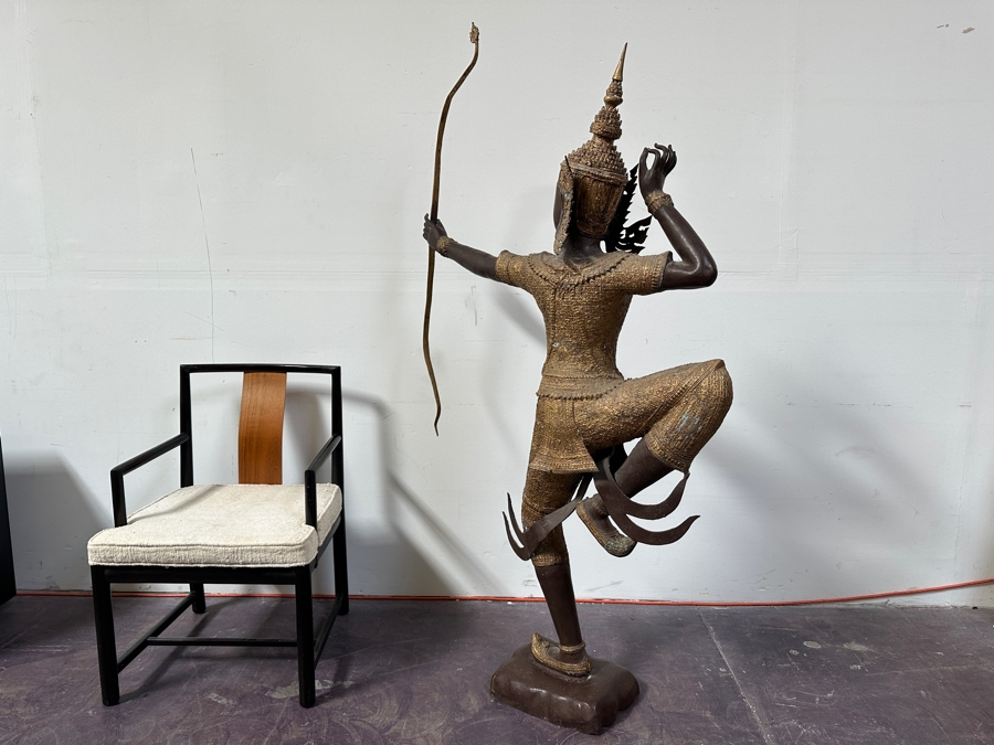 Large Gilt Bronze Sculpture Statue Of Prince Rama Archer From Thailand (Chair Shown For Size Comparison) 39W X 11D X 71H [Photo 19]