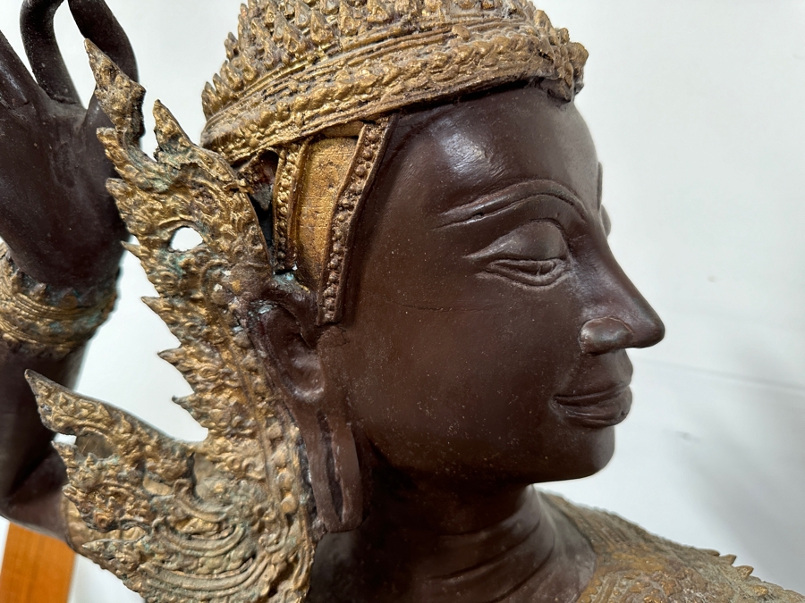 Large Gilt Bronze Sculpture Statue Of Prince Rama Archer From Thailand (Chair Shown For Size Comparison) 39W X 11D X 71H [Photo 4]