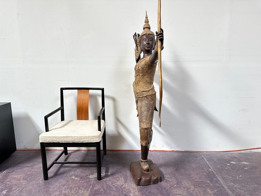 Large Gilt Bronze Sculpture Statue Of Prince Rama Archer From Thailand (Chair Shown For Size Comparison) 39W X 11D X 71H [Photo 13]