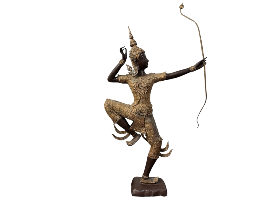 Large Gilt Bronze Sculpture Statue Of Prince Rama Archer From Thailand (Chair Shown For Size Comparison) 39W X 11D X 71H [Photo 22]