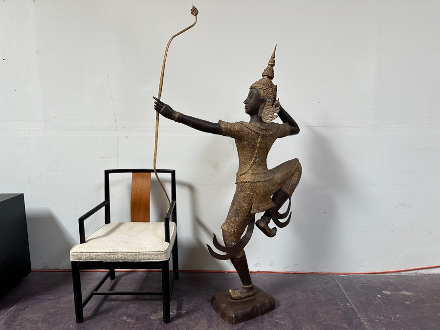 Large Gilt Bronze Sculpture Statue Of Prince Rama Archer From Thailand (Chair Shown For Size Comparison) 39W X 11D X 71H [Photo 14]