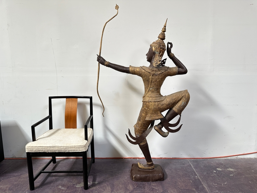 Large Gilt Bronze Sculpture Statue Of Prince Rama Archer From Thailand (Chair Shown For Size Comparison) 39W X 11D X 71H [Photo 17]