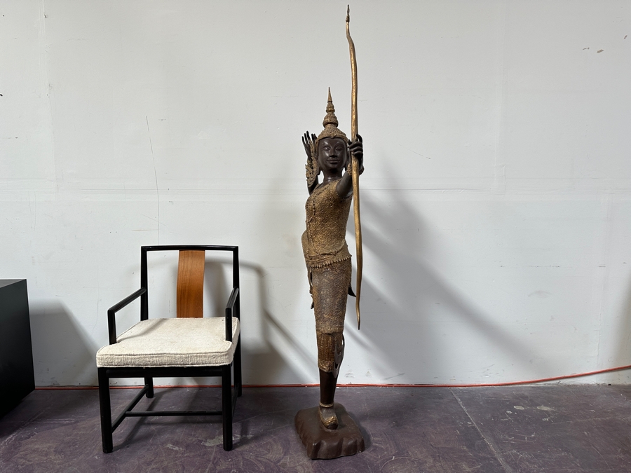 Large Gilt Bronze Sculpture Statue Of Prince Rama Archer From Thailand (Chair Shown For Size Comparison) 39W X 11D X 71H [Photo 12]