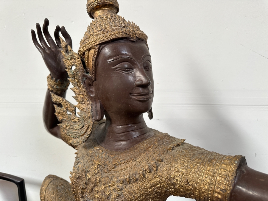 Large Gilt Bronze Sculpture Statue Of Prince Rama Archer From Thailand (Chair Shown For Size Comparison) 39W X 11D X 71H [Photo 11]