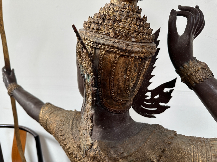 Large Gilt Bronze Sculpture Statue Of Prince Rama Archer From Thailand (Chair Shown For Size Comparison) 39W X 11D X 71H [Photo 18]