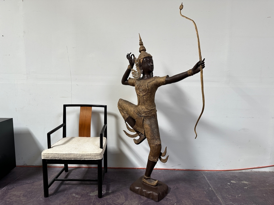 Large Gilt Bronze Sculpture Statue Of Prince Rama Archer From Thailand (Chair Shown For Size Comparison) 39W X 11D X 71H [Photo 9]