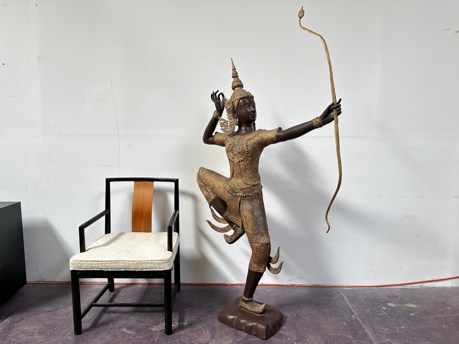 Large Gilt Bronze Sculpture Statue Of Prince Rama Archer From Thailand (Chair Shown For Size Comparison) 39W X 11D X 71H [Photo 10]