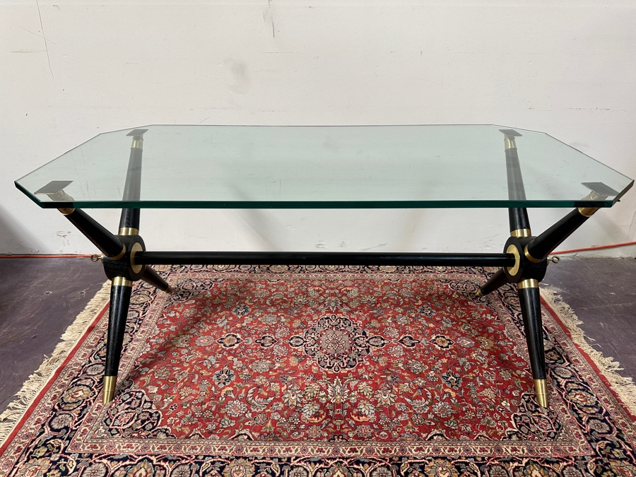 Wood & Brass Glass Top Console Sofa Table 60W X 30D X 26.5H [Photo 3]