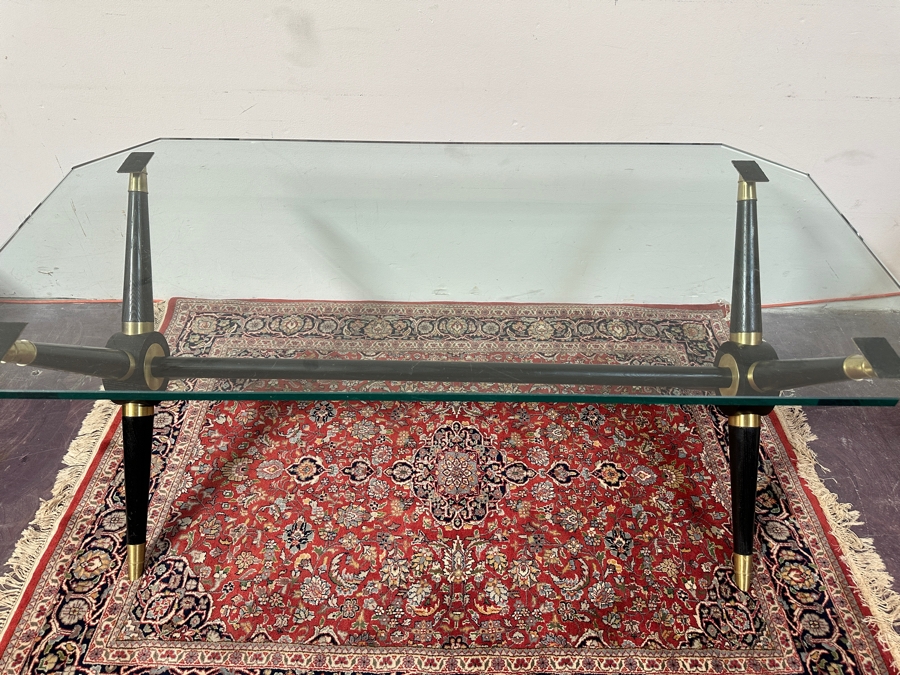 Wood & Brass Glass Top Console Sofa Table 60W X 30D X 26.5H [Photo 6]