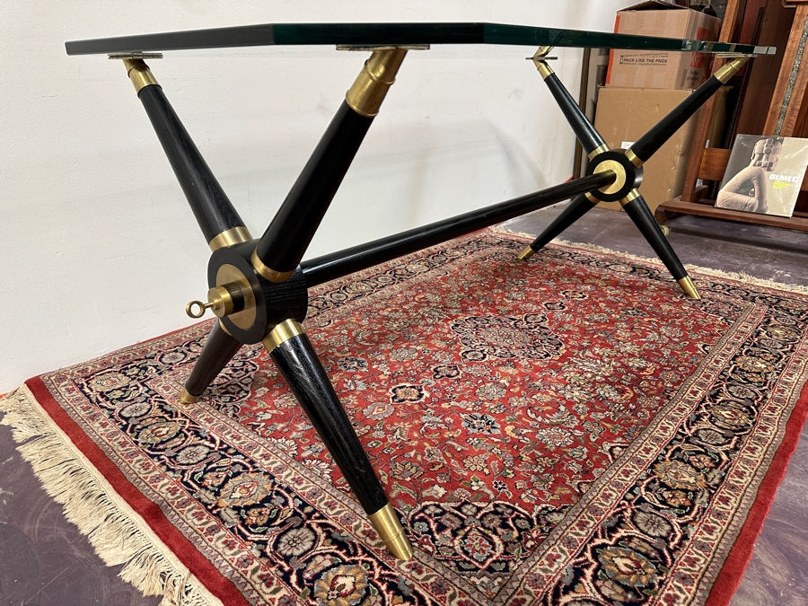 Wood & Brass Glass Top Console Sofa Table 60W X 30D X 26.5H [Photo 7]