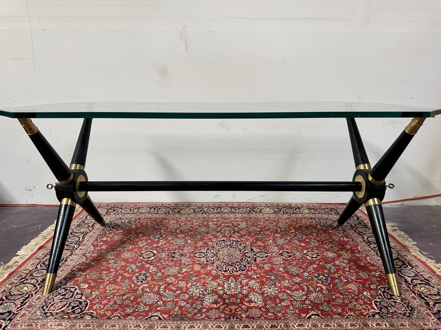 Wood & Brass Glass Top Console Sofa Table 60W X 30D X 26.5H [Photo 4]