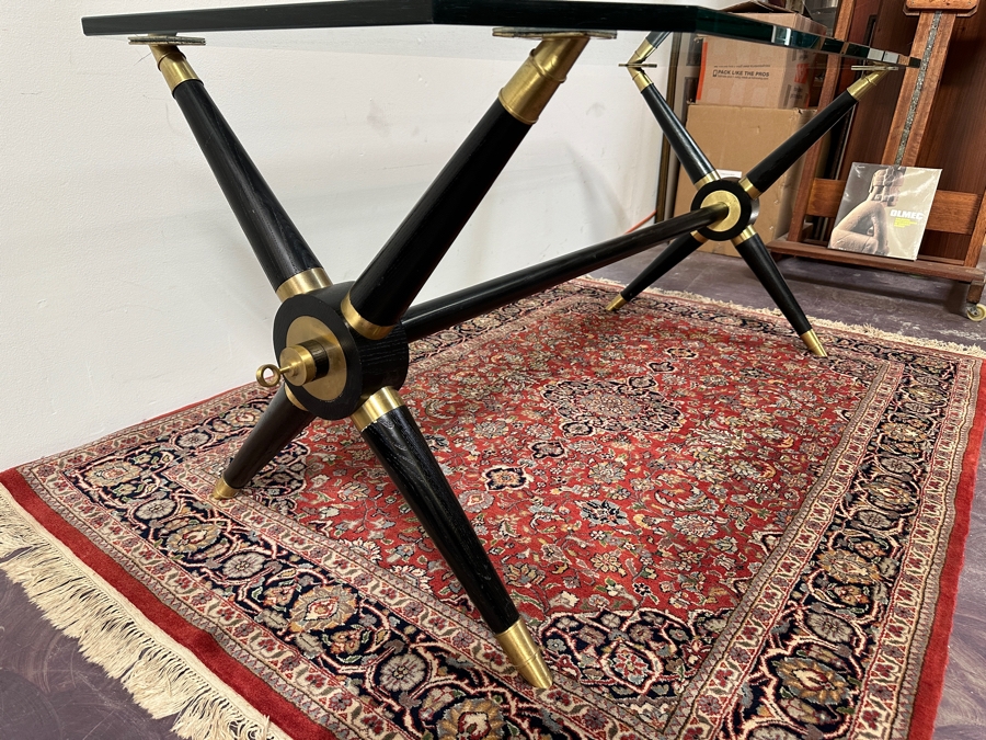 Wood & Brass Glass Top Console Sofa Table 60W X 30D X 26.5H [Photo 8]