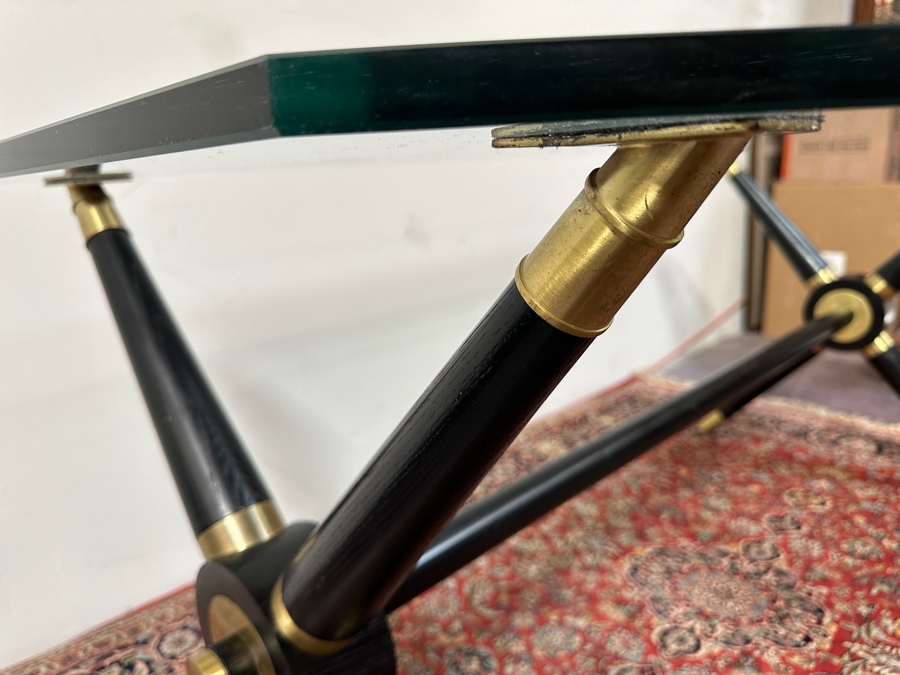 Wood & Brass Glass Top Console Sofa Table 60W X 30D X 26.5H [Photo 10]