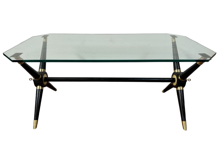 Wood & Brass Glass Top Console Sofa Table 60W X 30D X 26.5H