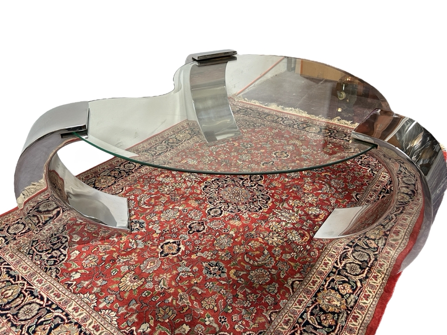 Kidney Shape Coffee Table With Three Chrome Legs After Karl Springer 56W X 52D X 17H [Photo 4]