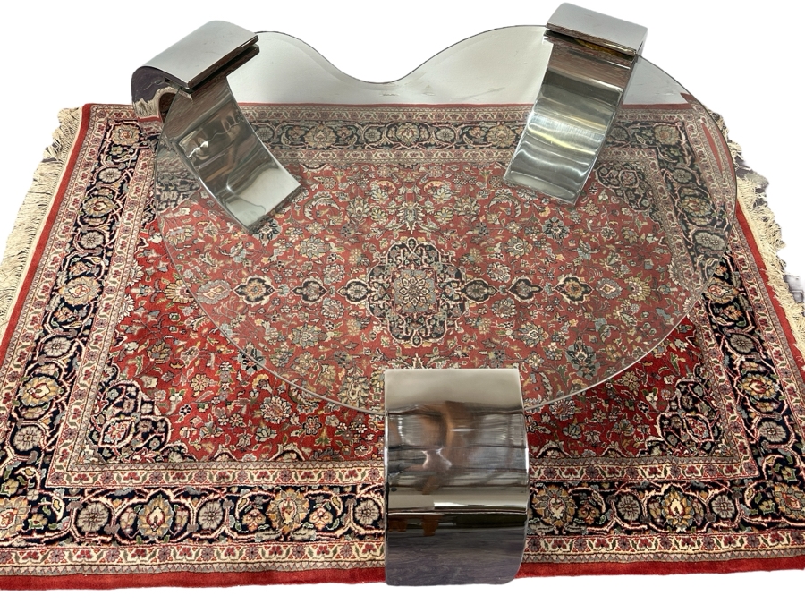 Kidney Shape Coffee Table With Three Chrome Legs After Karl Springer 56W X 52D X 17H [Photo 3]