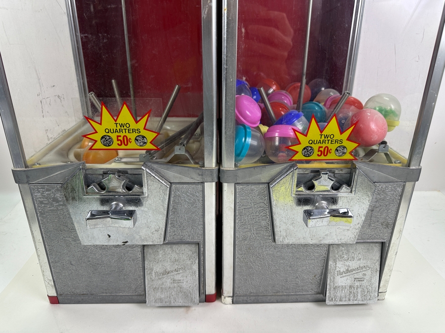 Pair Of Vintage Northwestern Capsule Vendor Toy Vending Machine (Top Locks Have Been Drilled Out - Needs New Locks On Both And New Center Rod On One) 10W X 14D X 25H [Photo 2]