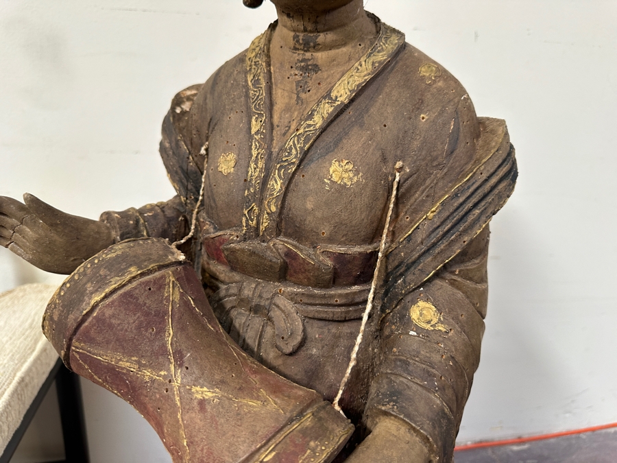Antique Chinese Carved Wooden Guanyin (Kwan Yin) Chinese Goddess Sculpture Statue (Chair Shown For Size Reference) 14W X 18D X 43H [Photo 9]