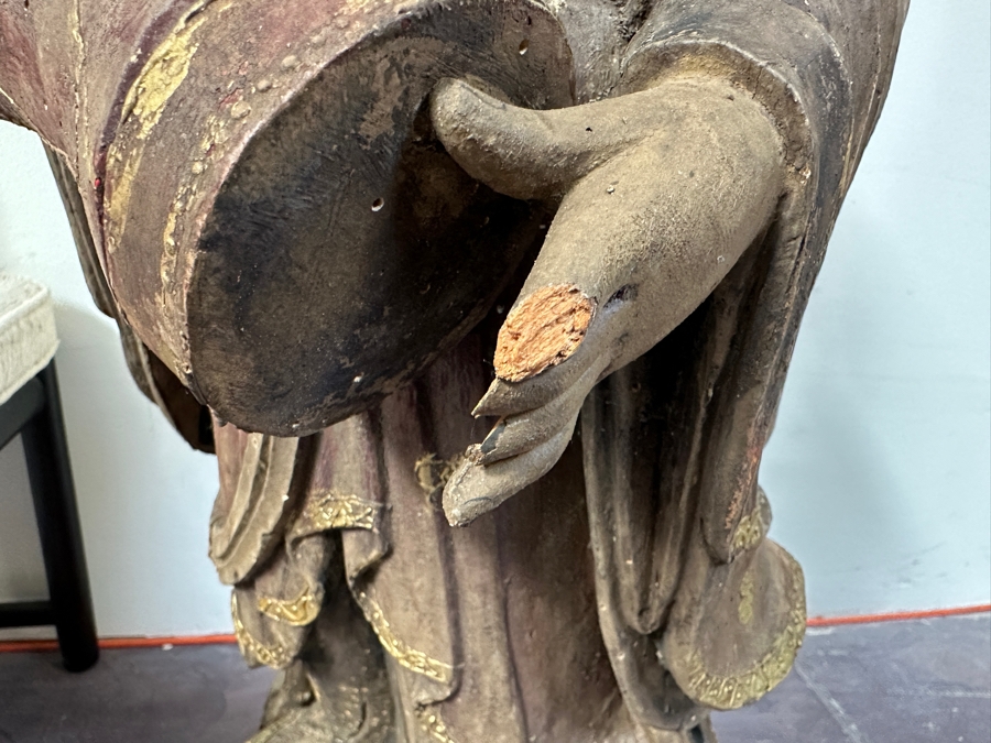 Antique Chinese Carved Wooden Guanyin (Kwan Yin) Chinese Goddess Sculpture Statue (Chair Shown For Size Reference) 14W X 18D X 43H [Photo 8]