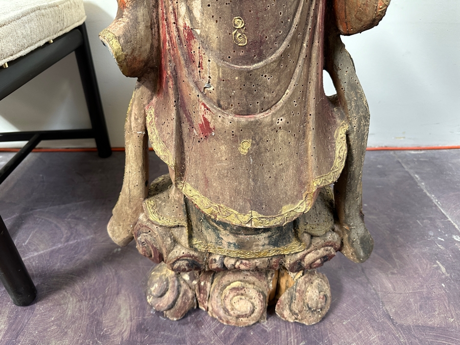 Antique Chinese Carved Wooden Guanyin (Kwan Yin) Chinese Goddess Sculpture Statue (Chair Shown For Size Reference) 14W X 18D X 43H [Photo 18]