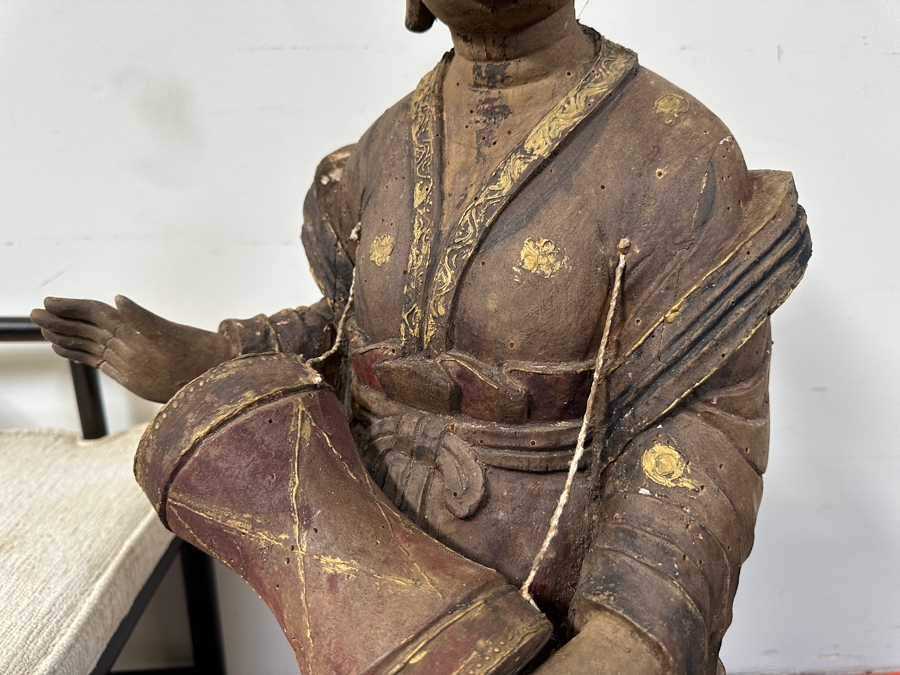 Antique Chinese Carved Wooden Guanyin (Kwan Yin) Chinese Goddess Sculpture Statue (Chair Shown For Size Reference) 14W X 18D X 43H [Photo 7]