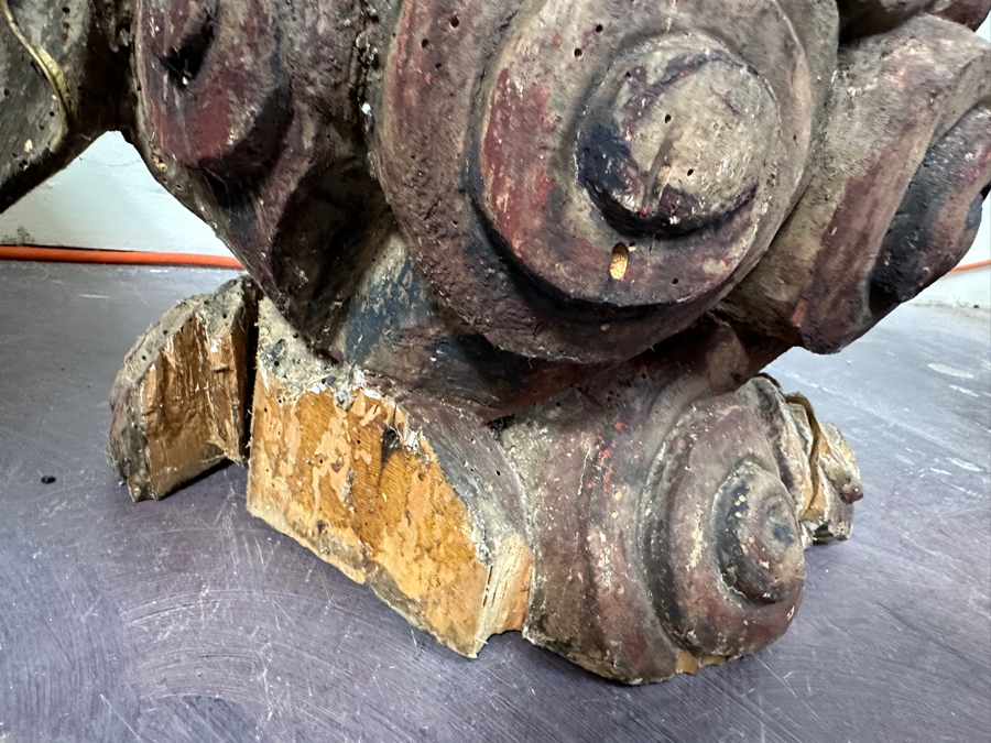 Antique Chinese Carved Wooden Guanyin (Kwan Yin) Chinese Goddess Sculpture Statue (Chair Shown For Size Reference) 14W X 18D X 43H [Photo 24]