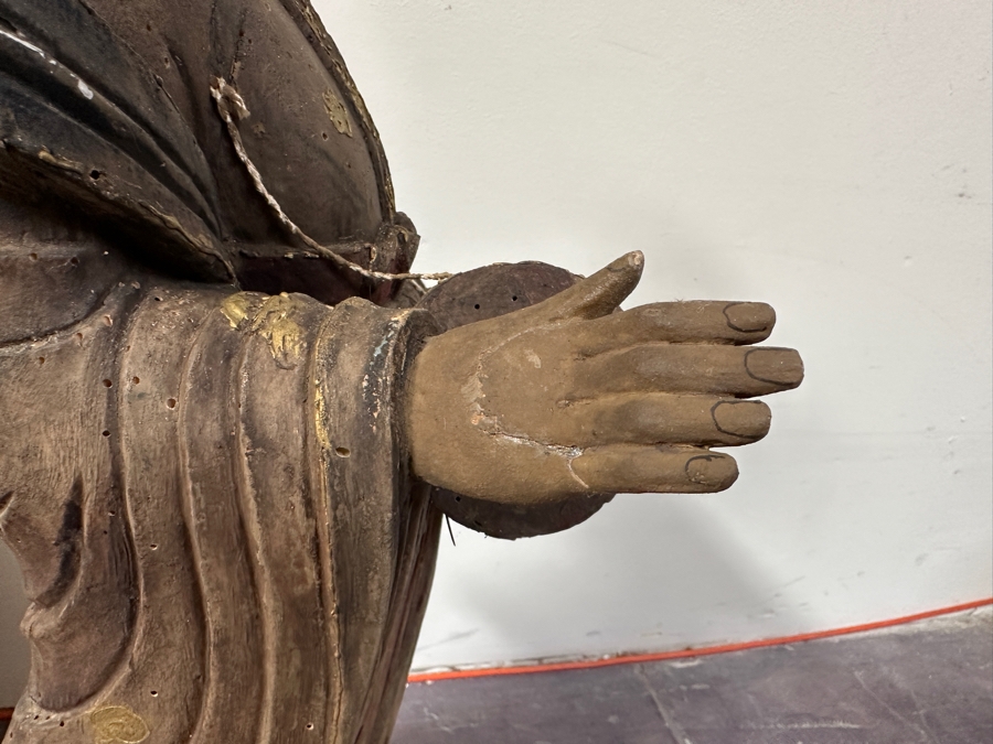 Antique Chinese Carved Wooden Guanyin (Kwan Yin) Chinese Goddess Sculpture Statue (Chair Shown For Size Reference) 14W X 18D X 43H [Photo 20]