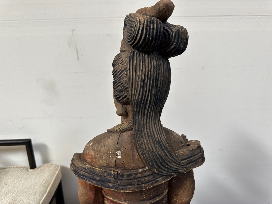 Antique Chinese Carved Wooden Guanyin (Kwan Yin) Chinese Goddess Sculpture Statue (Chair Shown For Size Reference) 14W X 18D X 43H [Photo 16]