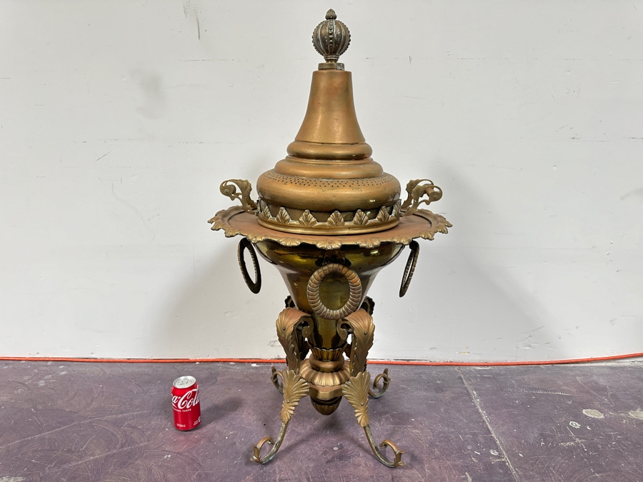 Large Antique Polished Brass Arabian Incense Burner 21W X 38H [Photo 4]