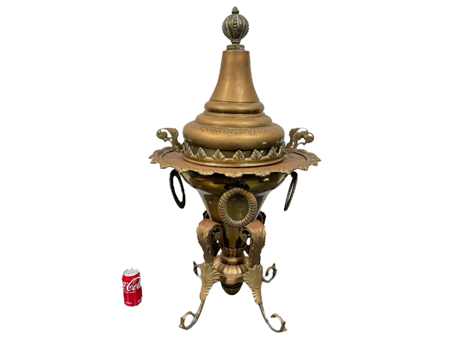 Large Antique Polished Brass Arabian Incense Burner 21W X 38H