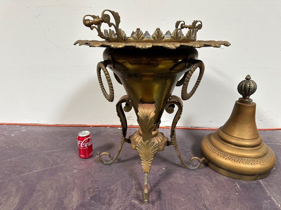 Large Antique Polished Brass Arabian Incense Burner 21W X 38H [Photo 11]