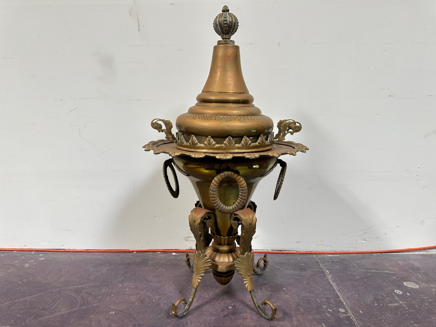 Large Antique Polished Brass Arabian Incense Burner 21W X 38H [Photo 3]