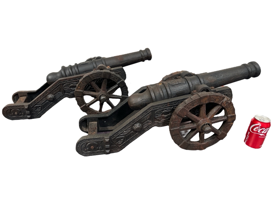 Pair Of Vintage Cast Iron Cannon Models 31W X 10D X 12H [Photo 2]