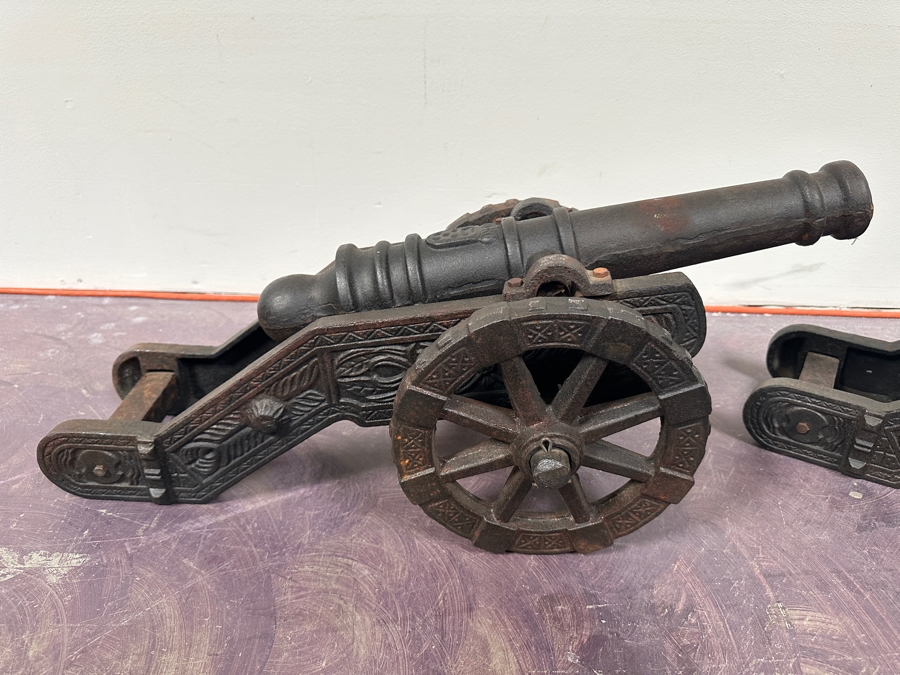 Pair Of Vintage Cast Iron Cannon Models 31W X 10D X 12H [Photo 10]